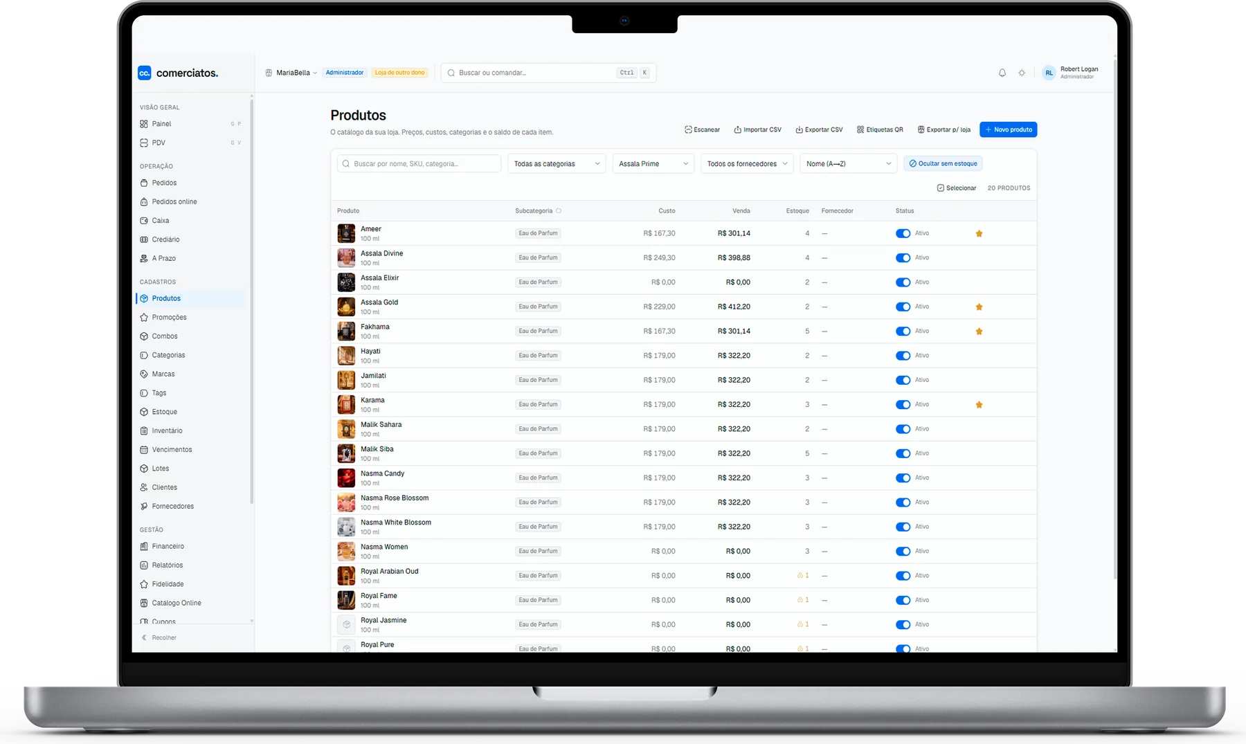 Comerciatos aberto num MacBook